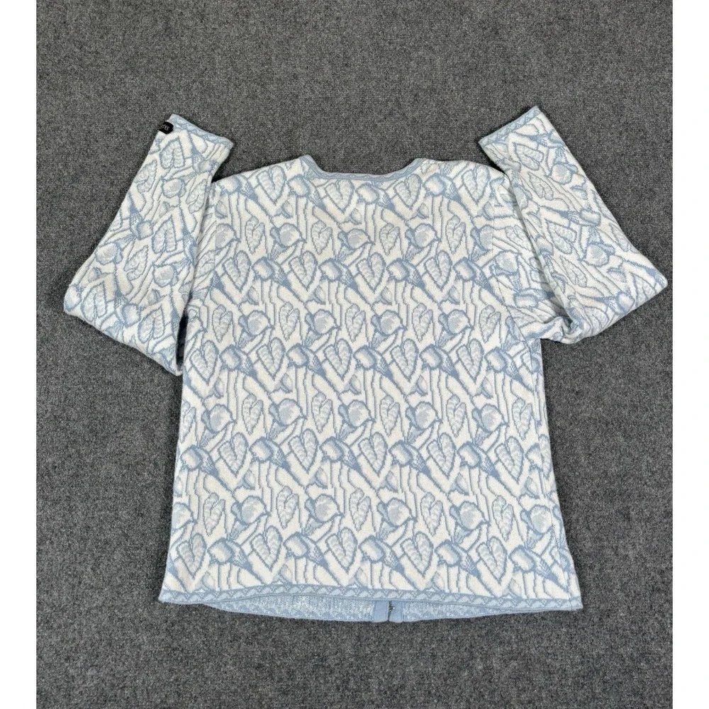 SKJAEVELAND Norway Nordic Cardigan Sweater Womens Small Blue White Heart Pattern
